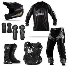 Kit Equipamento Motocross Pro Tork Insane in Black - 7 Itens Kit Equipamento Motocross Pro Tork Insane in Black - 7 Itens