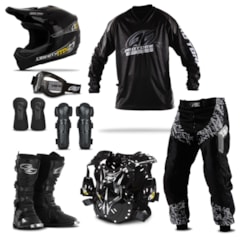 Kit Equipamento Motocross Trilha Pro Tork Insane in Black - 8 Itens Kit Equipamento Motocross Trilha Pro Tork Insane in Black - 8 Itens