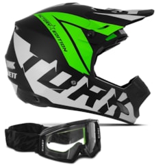 Capacete Motocross Pro Tork Factory Edition Neon + Óculos Blast Capacete Motocross Pro Tork Factory Edition Neon + Óculos Blast