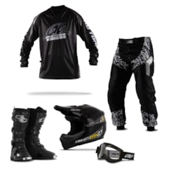 Kit Equipamento Motocross Pro Tork Insane in Black - 5 Itens Kit Equipamento Motocross Pro Tork Insane in Black - 5 Itens