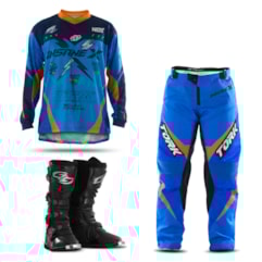 Kit Equipamentos Motocross Insane X com 3 Itens Camisa Calça e Bota Combat Kit Equipamentos Motocross Insane X com 3 Itens Camisa Calça e Bota Combat