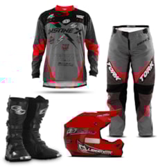 Kit Equipamentos Motocross 4 Itens - Capacete + Bota + Camisa + Calça Kit Equipamentos Motocross 4 Itens - Capacete + Bota + Camisa + Calça
