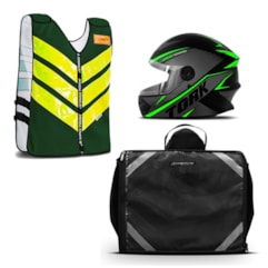 Kit Motoboy Capacete R8 + Colete Refletivo + Mochila Térmica 60 Litros Kit Motoboy Capacete R8 + Colete Refletivo + Mochila Térmica 60 Litros