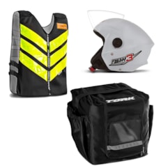 Kit Motoboy New Liberty 3 + Colete Refletivo + Mochila Térmica Marmita 20 Unidades Kit Motoboy New Liberty 3 + Colete Refletivo + Mochila Térmica Marmita 20 Unidades