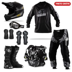 Kit Equipamento Motocross Trilha Pro Tork Insane in Black com 8 Itens Kit Equipamento Motocross Trilha Pro Tork Insane in Black com 8 Itens
