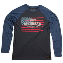 Camiseta Manga Longa MCQueen Americana Preto/Azul Camiseta Manga Longa MCQueen Americana Preto/Azul