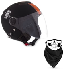 Capacete Aberto Pro Tork New Atomic Skull Riders Preto/Laranja Fosco Capacete Aberto Pro Tork New Atomic Skull Riders Preto/Laranja Fosco