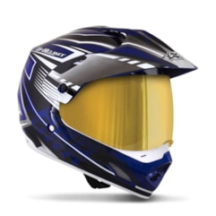 Capacete Cross TH1 Vision Adventure Azul/Branco Viseira Dourada Capacete Cross TH1 Vision Adventure Azul/Branco Viseira Dourada