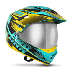 Capacete Cross TH1 Vision Adventure Verde/Amarelo VIS.CROMADA Capacete Cross TH1 Vision Adventure Verde/Amarelo VIS.CROMADA
