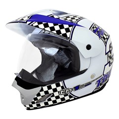 Capacete Cross Th1 Vision Faster Than Ever Branco e Azul Capacete Cross Th1 Vision Faster Than Ever Branco e Azul