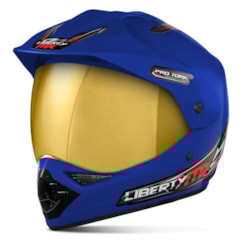 Capacete Liberty MX Pro Vision Azul Viseira Dourada Capacete Liberty MX Pro Vision Azul Viseira Dourada