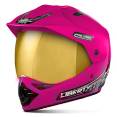 Capacete Liberty MX Pro Vision Rosa Viseira Dourada Capacete Liberty MX Pro Vision Rosa Viseira Dourada