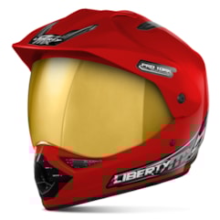 Capacete Liberty MX Pro Vision Vermelho Viseira Dourada Capacete Liberty MX Pro Vision Vermelho Viseira Dourada