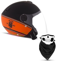 Capacete Moto Aberto Pro Tork New Atomic HD Skull Riders Preto e Laranja Capacete Moto Aberto Pro Tork New Atomic HD Skull Riders Preto e Laranja