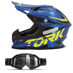Capacete Pro Tork Cross Fast 788 Azul e Amarelo + Óculos Blast Capacete Pro Tork Cross Fast 788 Azul e Amarelo + Óculos Blast