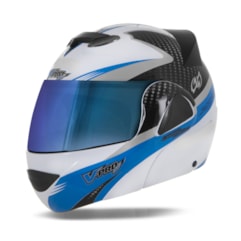 Capacete V-Pro Jet 2 Carbon Branco/Azul VIS. CAMALEAO Capacete V-Pro Jet 2 Carbon Branco/Azul VIS. CAMALEAO