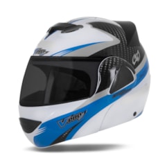 Capacete V-Pro Jet 2 Carbon Branco/Azul VIS. FUME Capacete V-Pro Jet 2 Carbon Branco/Azul VIS. FUME