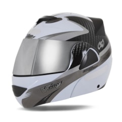 Capacete V-Pro Jet 2 Carbon Branco/Cinza VIS. CROMADA Capacete V-Pro Jet 2 Carbon Branco/Cinza VIS. CROMADA