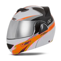 Capacete V-Pro Jet 2 Carbon Branco/Laranja VIS. CROMADA Capacete V-Pro Jet 2 Carbon Branco/Laranja VIS. CROMADA