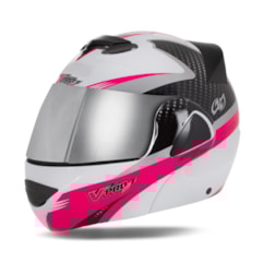 Capacete V-Pro Jet 2 Carbon Branco/Rosa VIS. CROMADA Capacete V-Pro Jet 2 Carbon Branco/Rosa VIS. CROMADA