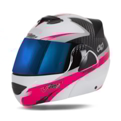 Capacete V-Pro Jet 2 Carbon Branco/Rosa VIS. IRIDIUM Capacete V-Pro Jet 2 Carbon Branco/Rosa VIS. IRIDIUM