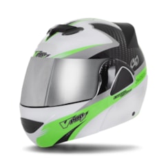 Capacete V-Pro Jet 2 Carbon Branco/Verde VIS. CROMADA Capacete V-Pro Jet 2 Carbon Branco/Verde VIS. CROMADA