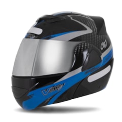 Capacete V-Pro Jet 2 Carbon Preto/Azul VIS. CROMADA Capacete V-Pro Jet 2 Carbon Preto/Azul VIS. CROMADA