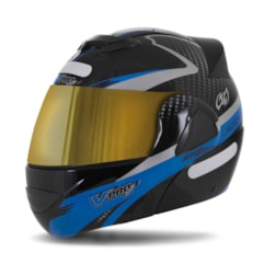 Capacete V-Pro Jet 2 Carbon Preto/Azul VIS. DOURADA Capacete V-Pro Jet 2 Carbon Preto/Azul VIS. DOURADA