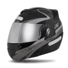 Capacete V-Pro Jet 2 Carbon Preto/Cinza VIS. CROMADA Capacete V-Pro Jet 2 Carbon Preto/Cinza VIS. CROMADA
