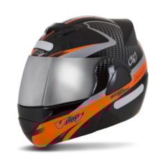 Capacete V-Pro Jet 2 Carbon Preto/Laranja VIS. CROMADA Capacete V-Pro Jet 2 Carbon Preto/Laranja VIS. CROMADA