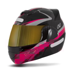 Capacete V-Pro Jet 2 Carbon Preto/Rosa VIS. DOURADA Capacete V-Pro Jet 2 Carbon Preto/Rosa VIS. DOURADA