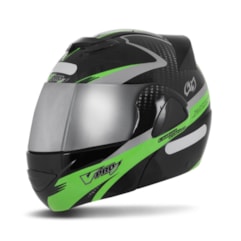 Capacete V-Pro Jet 2 Carbon Preto/Verde VIS. CROMADA Capacete V-Pro Jet 2 Carbon Preto/Verde VIS. CROMADA