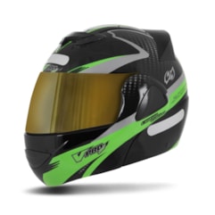 Capacete V-Pro Jet 2 Carbon Preto/Verde VIS. DOURADA Capacete V-Pro Jet 2 Carbon Preto/Verde VIS. DOURADA