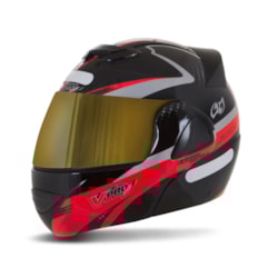 Capacete V-Pro Jet 2 Carbon Preto/Vermelho VIS. DOURADA Capacete V-Pro Jet 2 Carbon Preto/Vermelho VIS. DOURADA