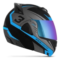 Capacete V-Pro Jet 3 Preto/Azul Claro VIS. CAMALEAO Capacete V-Pro Jet 3 Preto/Azul Claro VIS. CAMALEAO