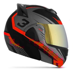 Capacete V-Pro Jet 3 Preto/Vermelho VIS. DOURADA Capacete V-Pro Jet 3 Preto/Vermelho VIS. DOURADA