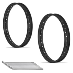 Kit Aros Dianteiro/Traseiro Preto e Jogo de Raio Titan 125/150/YBR 125 Pro Tork Kit Aros Dianteiro/Traseiro Preto e Jogo de Raio Titan 125/150/YBR 125 Pro Tork