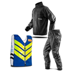Kit Capa de Chuva + Colete Refletivo Azul Pro Tork Kit Capa de Chuva + Colete Refletivo Azul Pro Tork