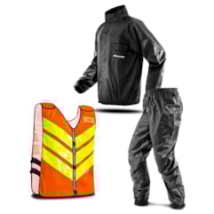Kit Capa de Chuva + Colete Refletivo Laranja Pro Tork Kit Capa de Chuva + Colete Refletivo Laranja Pro Tork