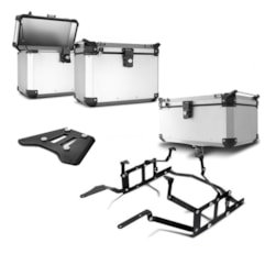 Kit Completo Baú Traseiro 56 e Bauletos Laterais Super Adventure Tiger 800 2014 à 2018 Alumínio Escovado Kit Completo Baú Traseiro 56 e Bauletos Laterais Super Adventure Tiger 800 2014 à 2018 Alumínio Escovado