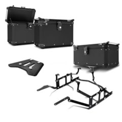 Kit Completo Baú Traseiro 56 e Bauletos Laterais Super Adventure Tiger 800 2014 à 2018 Alumínio Preto Kit Completo Baú Traseiro 56 e Bauletos Laterais Super Adventure Tiger 800 2014 à 2018 Alumínio Preto