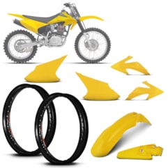 Kit Plástico Crf 230f 2008 À 2014 Amarelo + Par de Aros Kit Plástico Crf 230f 2008 À 2014 Amarelo + Par de Aros