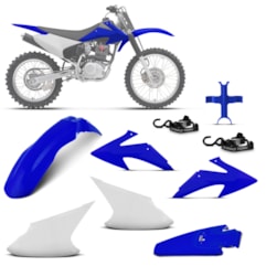 Kit Plástico Crf 230f 2008 À 2014 Branco - Azul + Esticador + Bloqueador Kit Plástico Crf 230f 2008 À 2014 Branco - Azul + Esticador + Bloqueador