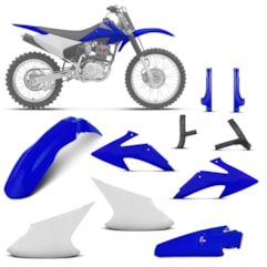 Kit Plástico Crf 230f 2008 à 2014 Branco - Azul + Protetor de Quadro e Bengala Kit Plástico Crf 230f 2008 à 2014 Branco - Azul + Protetor de Quadro e Bengala