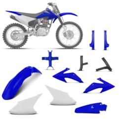 Kit Plástico Crf 230f 2008 À 2014 Branco - Azul + Protetores + Bloqueador Kit Plástico Crf 230f 2008 À 2014 Branco - Azul + Protetores + Bloqueador