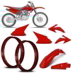 Kit Plástico Crf 230f 2008 À 2014 Vermelho + Par de Aros Kit Plástico Crf 230f 2008 À 2014 Vermelho + Par de Aros